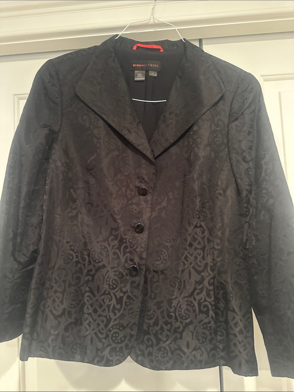 Nina Mclemore Black Jacquard Button-Front Blazer